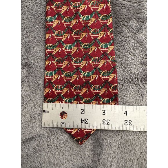 Vintage Salvatore Ferragamo Men's Hunting Horn Silk Tie Red Novelty 3.5" Wide - Picture 9 of 9